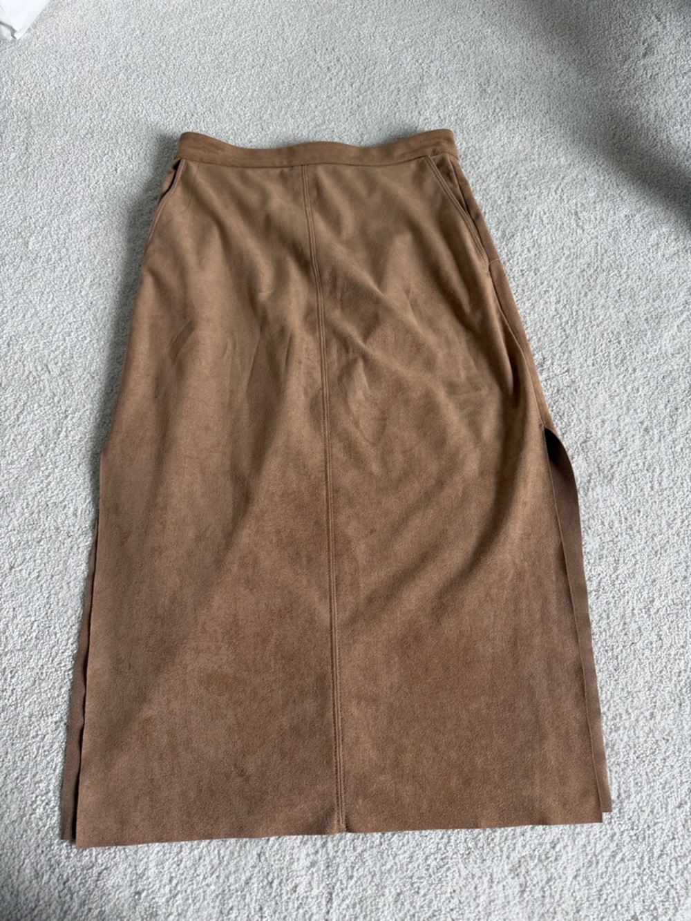 Wilfred Tan Brown Suede-Texture Midi Skirt